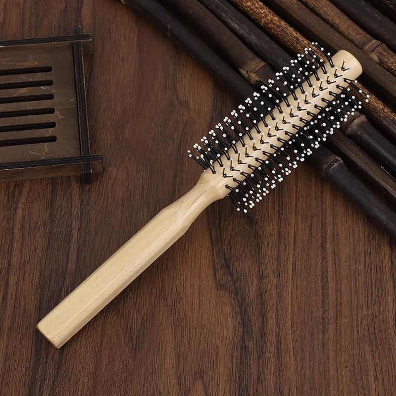 Cylindrical Wooden Curling Comb for All Genders - Professional Styling Tool for Barbers and Salons