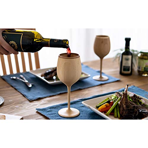 RIVERET Vessel Wine Glasses, Bordeaux, 270ml, Pair, Bamboo, Dishwasher Safe, White/Brown, RV-122WB