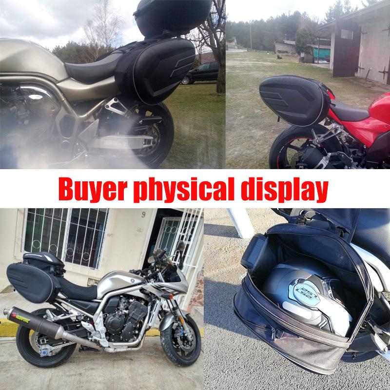 Dual-Sided Multi-Functional Motorcycle Saddle Bag and Helmet Carrier