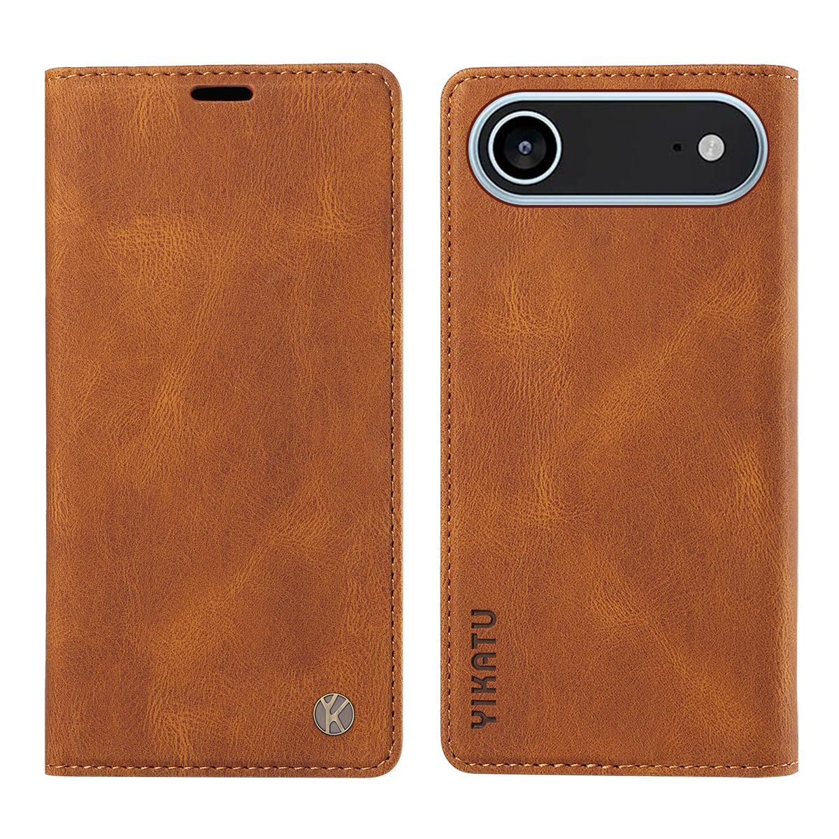 

For iPhone 17 Air Leather Cover YIKATU YK-004 Skin-Touch Wallet Phone Cases Brown