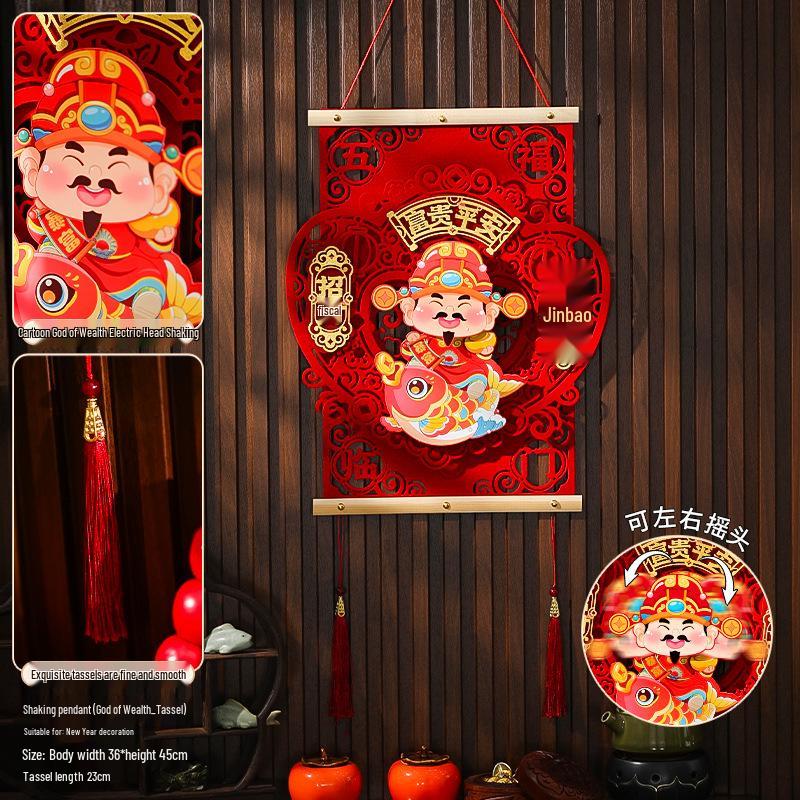 

2025 Новый стиль Подвеска Качающая головой Бог богатства - Идеальный подарок на новоселье и Украшение с иероглифом Фу для гостиной или прихожей