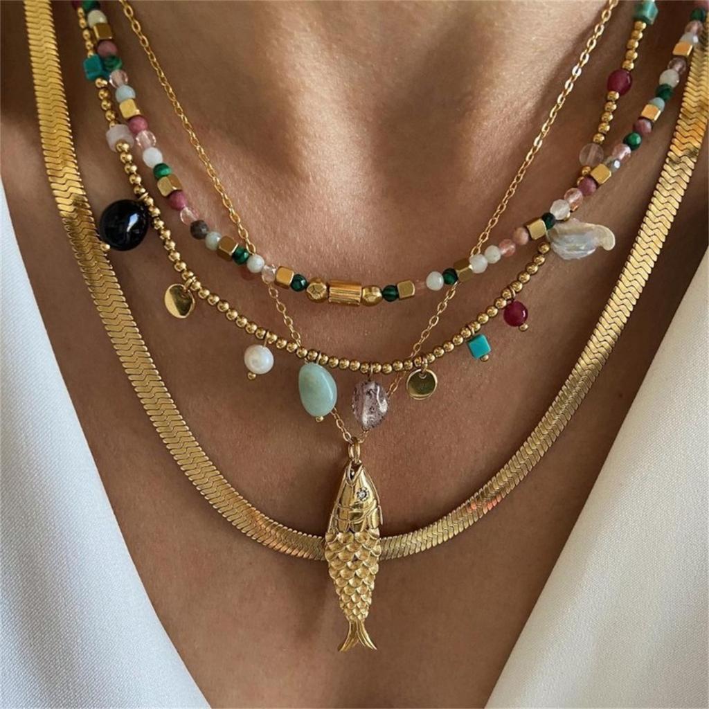 Yori Creativity Stainless Steel Fish Chic Pendant Necklace 18K PVD Plated High Quality Charm Stylish Golden Jewelry