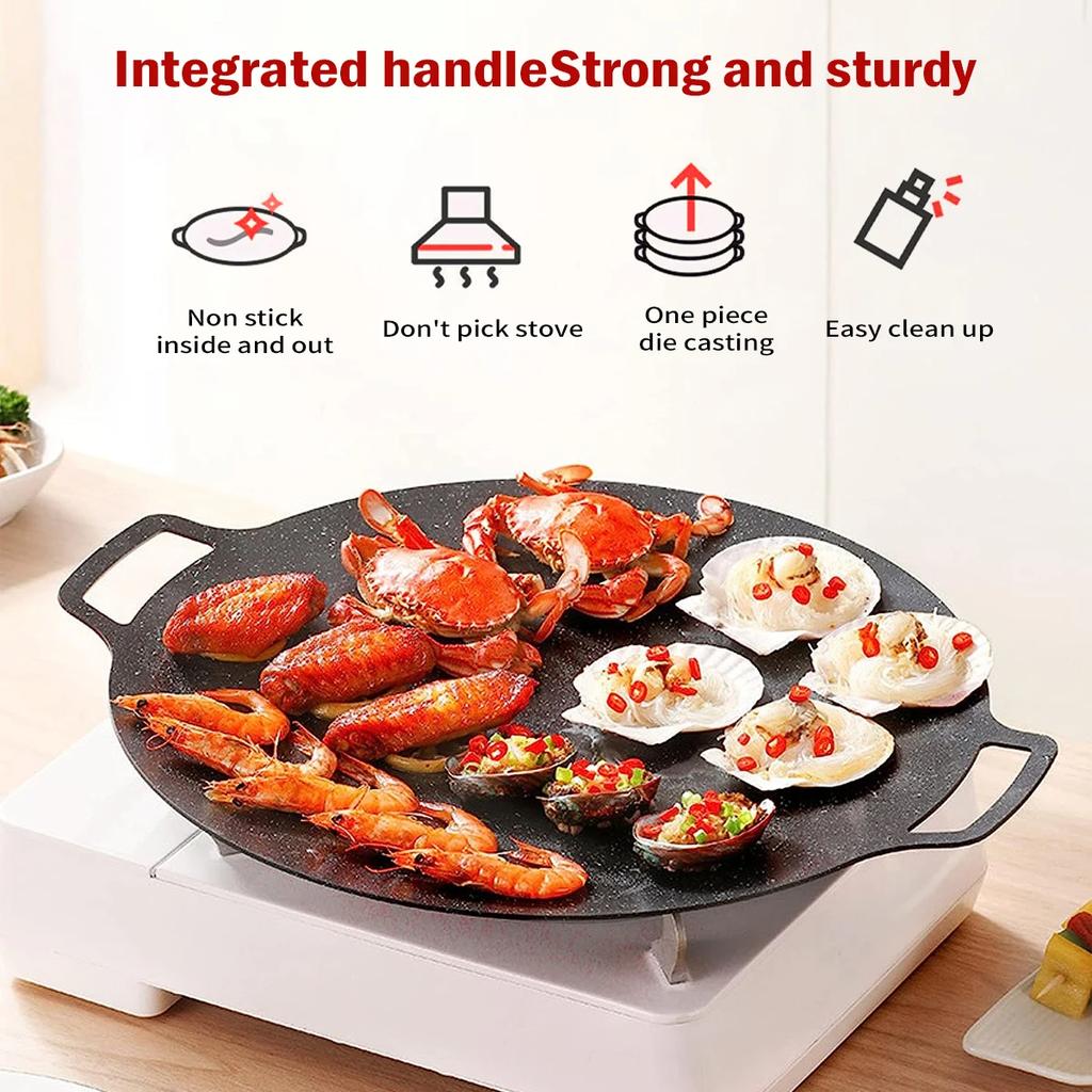 Leeseph Korean BBQ Grill Pan Round Griddle Pan for Gas Open Fire Camping Home Outdoor Stoves Circular Multiple Sizes Black