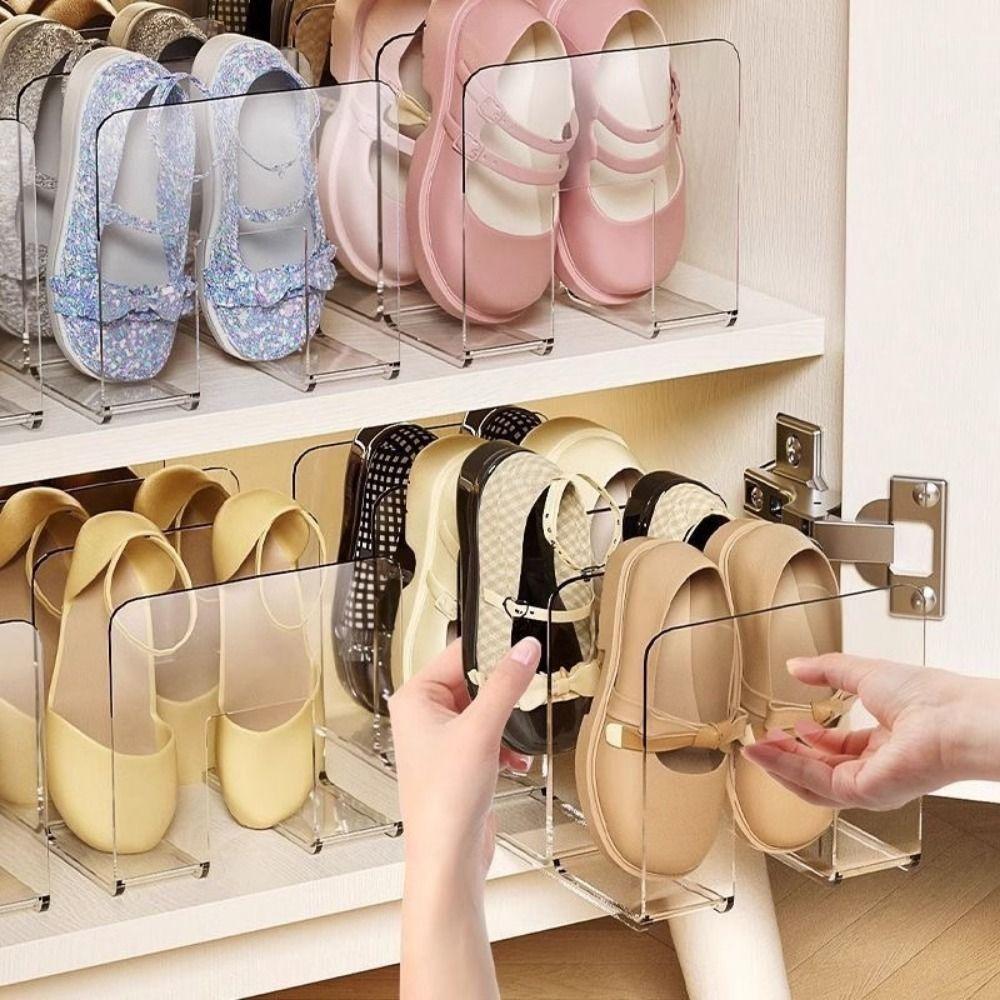 Space Saving Baby Shoe Rack Plastic Shoe Organizer Simple 4 Grids Shoe Storage Rack  Dormitory