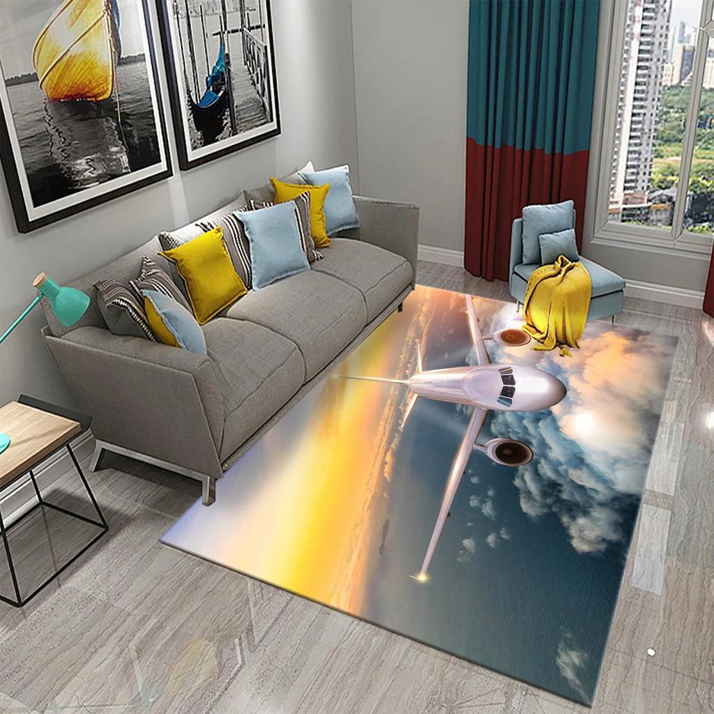 Airplane Carpet Sky Sunset Scene Area Mat For Kitchen Bathroom Entrance Door Anti-Slip Absorbent Mat Teens Bedroom Home Decor