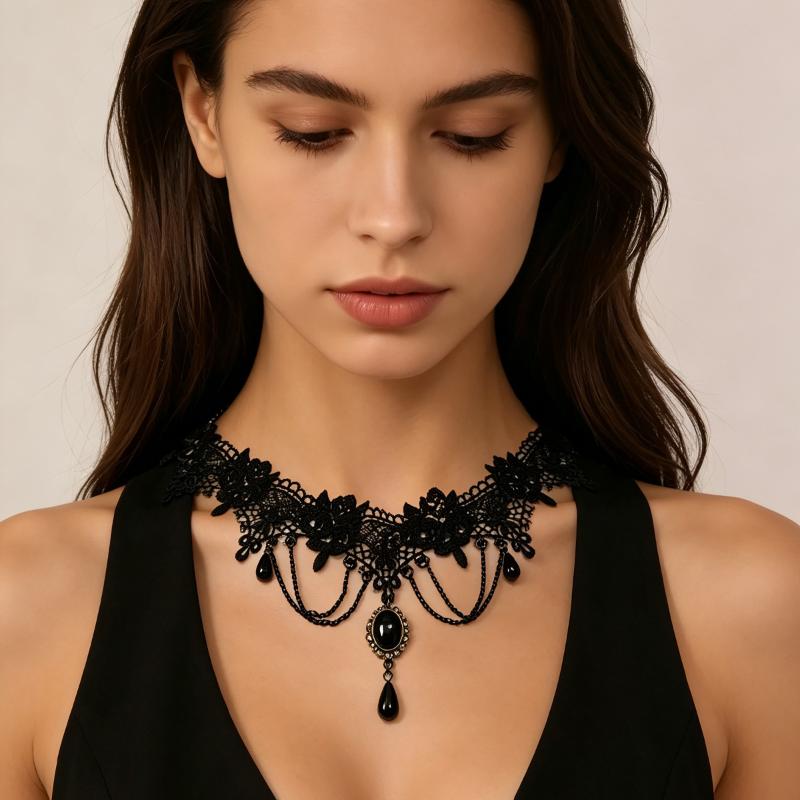 Neue Sexy Gotische Choker Kristall Schwarze Spitze Hals Choker Halskette Vintage Damen Chocker Steampunk Schmuck