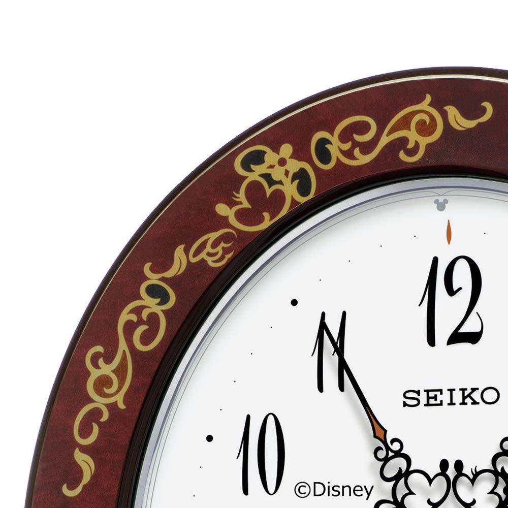 Seiko Clock Wall Character Adult Disney Mickey Mouse Minnie Radio Brown Arabesque Glossy Body X X FS510B Clock, Design, & Mouse, Controlled, Analog,