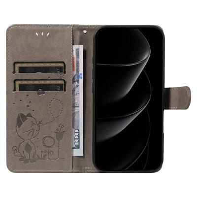 For iPhone 17 Pro Max Leather Wallet Case Cat Bee Pattern Phone Cover Stand