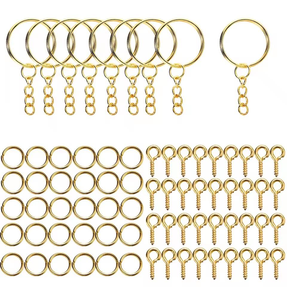 30 Set Keychain Rings for Crafts, Keychains for Resin Include Key Rings with Chain, Jump Rings, Screw Eye Pins for DIY Keychain Making