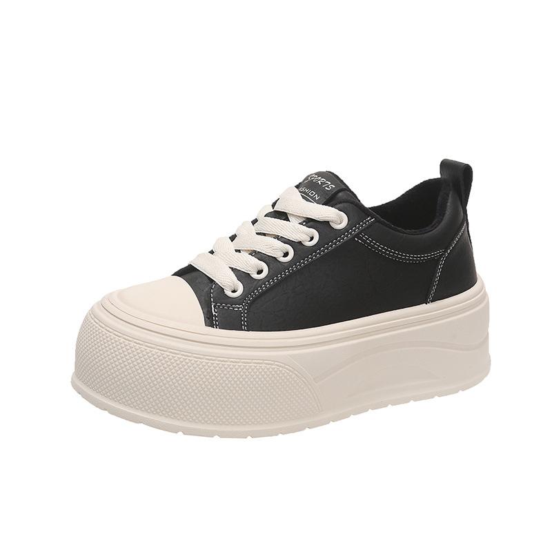 Leather Board Shoes Women's Muffin Thick-soled Heightening Little White Shoes 2025 New Autumn and Winter Velvet Casual Sports Shoes