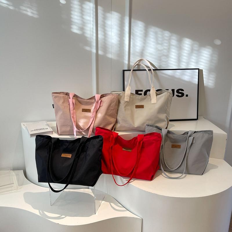 Solid Color Tote Bag Women's Large Capacity Shoulder Bag Student Classes Book Bag