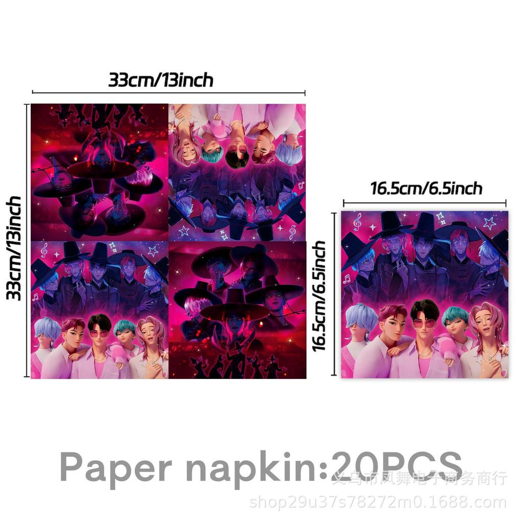 Popular Demon Hunters Themed Birthday Party Supplies Disposable Tablecloths Party Paper Plates Paper Cups Balloons