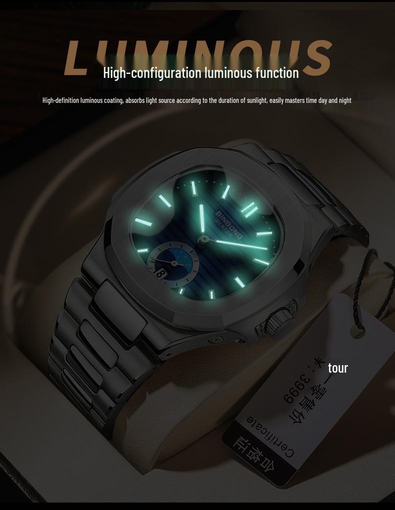 Men's Classic Chinese Style Retro Quartz Watch with Waterproof Steel Band - Versatile Casual Square Design