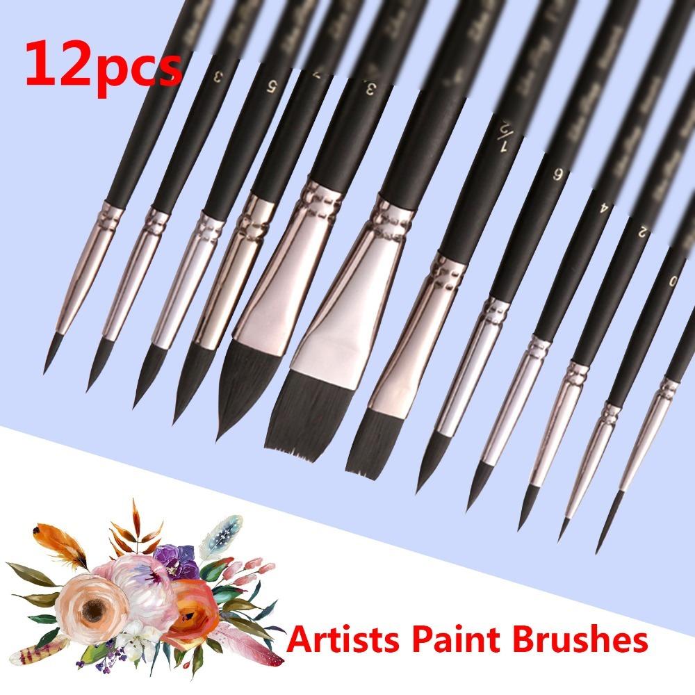 Soft Synthetic Fine Hair Professional Paint Brushes Flat Round Paint Brushes Face Painting