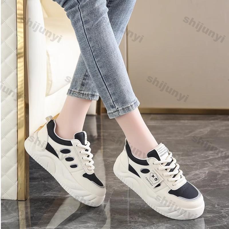 Damen Plateausneaker Frühling Neu Schnürung Flache Sneaker Weiche Sohle Rutschfest Laufschuhe Damen Dicke Sohle Freizeit Board Schuhe