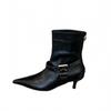 Pointed short boots women's autumn and winter new thin high-heeled belt buckle thin boots fashion boots