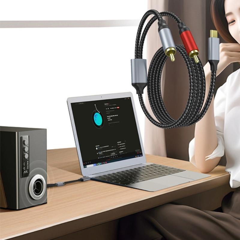 USB C To 2RCA Sound Cable 1.5m With Braided Design For Digital Analogs Devices