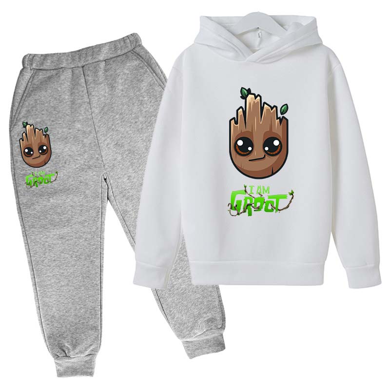 Marvel Hoodies for Boys Girls Cartoon Groot Hooded Pant Set Kids Cosplay Anime Pullover Sweatshirt Children Clothes 4-14Y