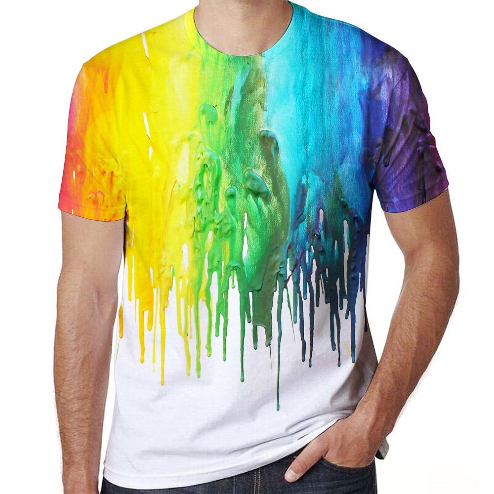 Men s Graphic Rainbow Mixed Color Shirt T Shirt Tee Short Sleeve T shirt 3D Print Round Neck Shirt Active Daily Sports 2XL