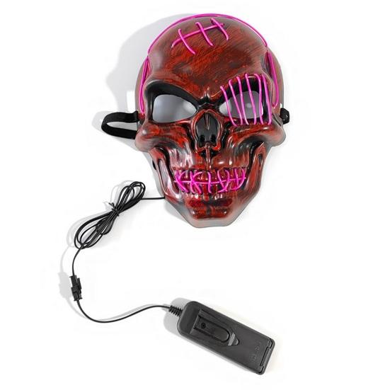 Halloween LED Face Cushion Scary Skull Full Face Cushion Light Up Neon Cosplay Costume Accessory for Parties Raves Festivals