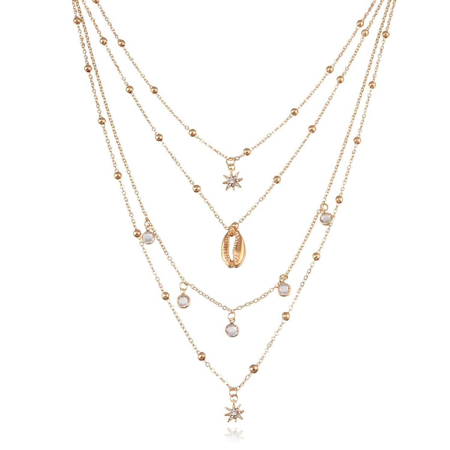 European and American jewelry, women s full diamond hexagram pendant necklace, multi-layer hip-hop retro rhinestone shell necklace. золотой