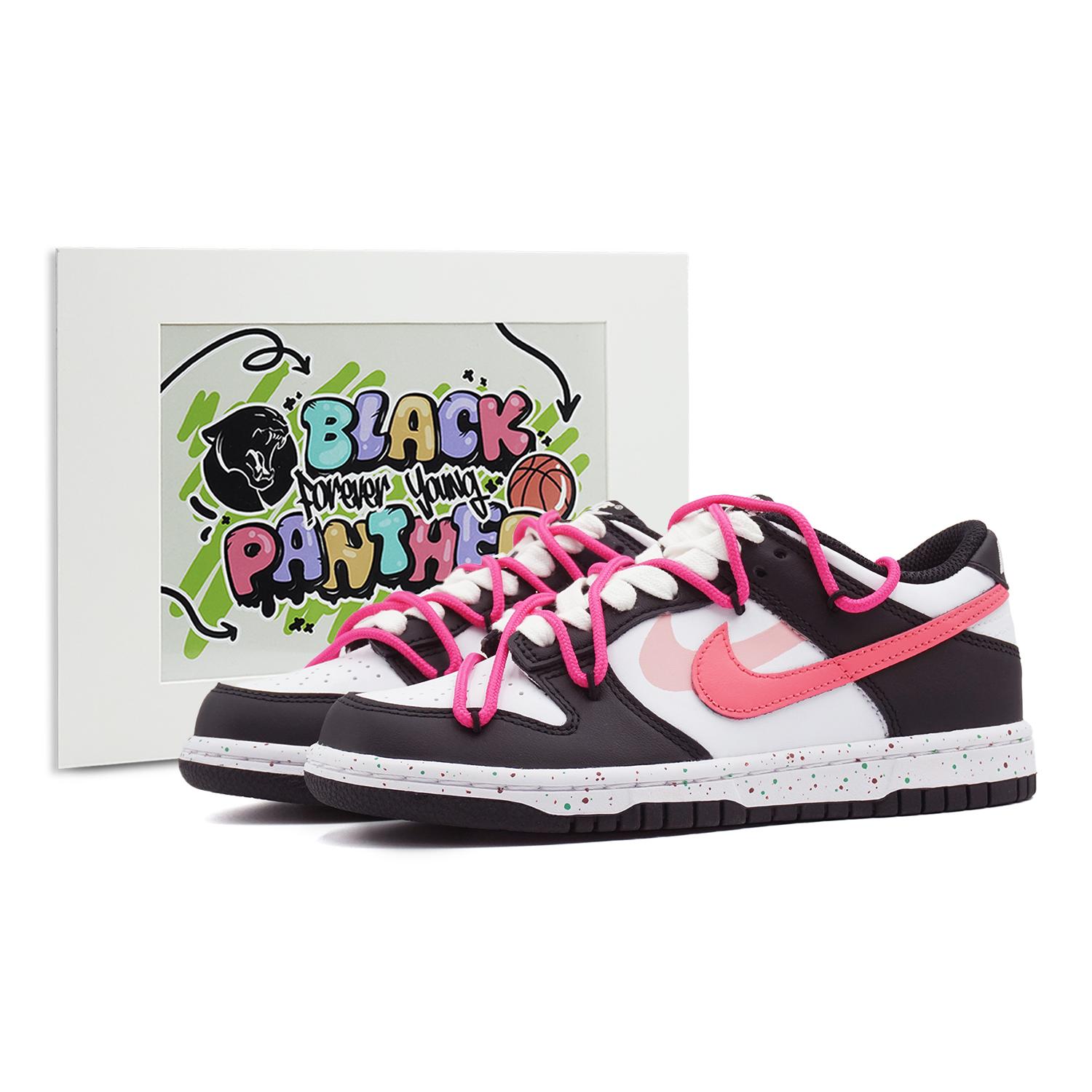 

Nike Dunk Slip Resistant, Abrasion Resistant, Lightweight, Breathable Low top Skateboard Shoes GS Pink Black White CW1590-100(Team108-) 35.5