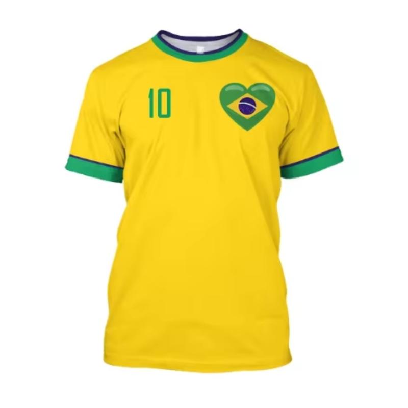Brazil Jersey Men's T-shirt O-Neck Oversized Short Sleeve Men's Clothing 3D Print Brazilian Flag Selection Football Team Shirt