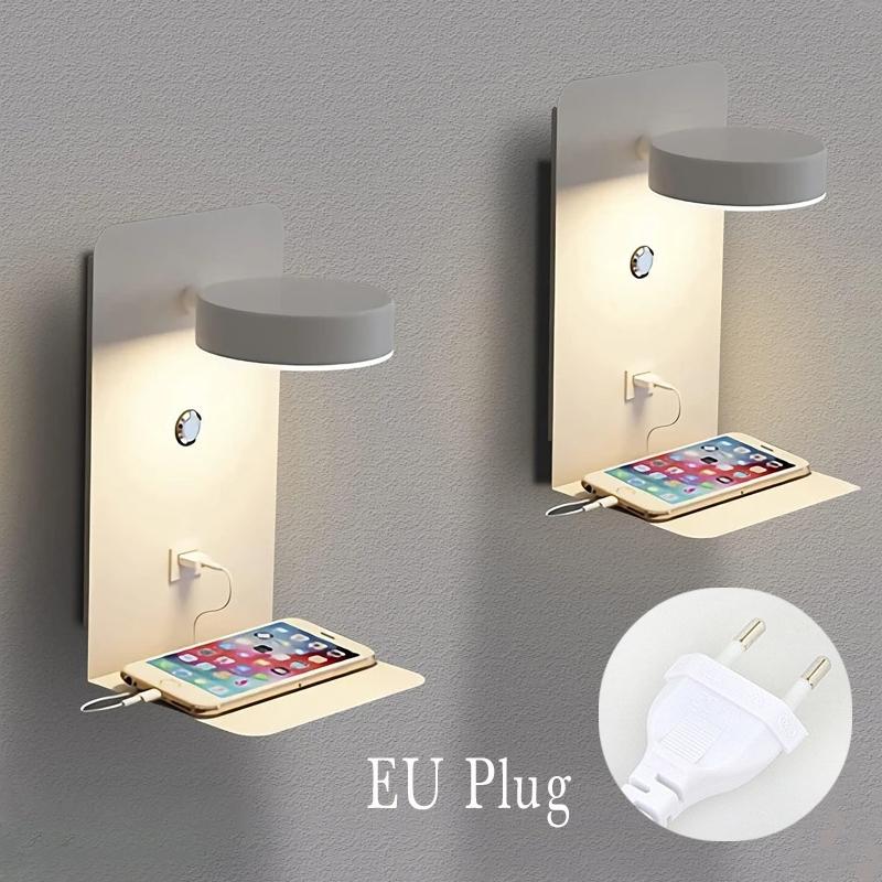 Indoor Wall Lamp 9W Touch Switch 3 Tone Light EU/UL Plug Cable USB Charging 350 ° Rotating LED Living Room Bedroom Study Lighti