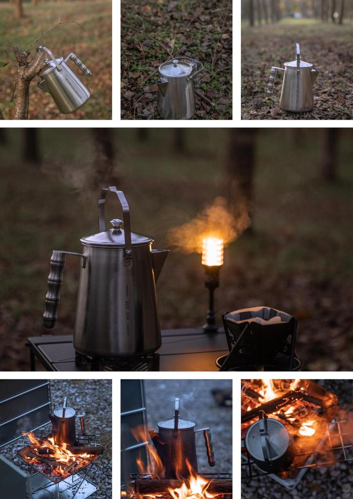 Camping Moon Bonfire Kettle Open Fire Fireplace Kettle Camping Kettle Integrated Molding Stainless Steel 304 1.5L SW-6