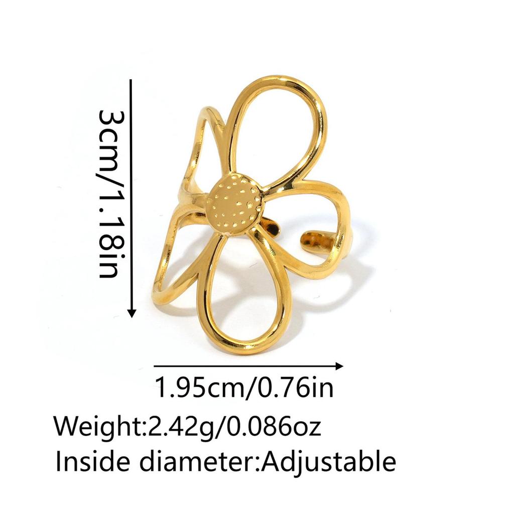 High-End Stainless Steel Mixed Gold & Silver Hollow Flower Ring for Women