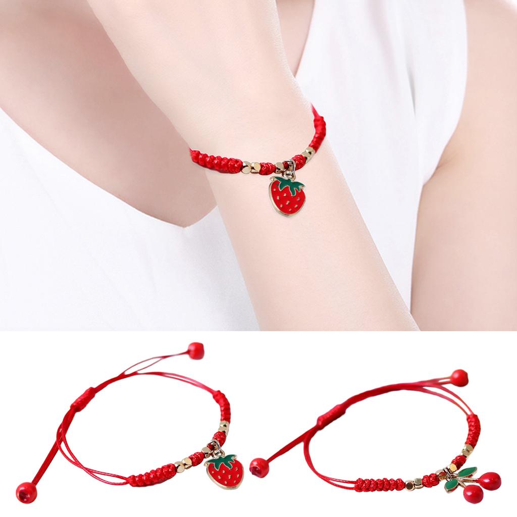 Set of 2 Adjustable Chain Bracelets Stylish Strawberry/Cherry Bracelets Eye Catching Hand Rope for Daily Wear Parties