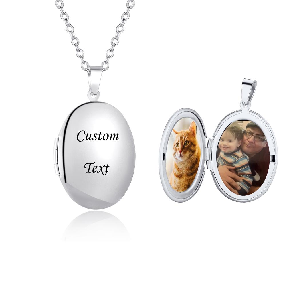 Personalisierbare ovale Medaillon-Fotoanhänger für Damen und Herren Glänzende Edelstahl-Halsketten für Muttertag Vatertag