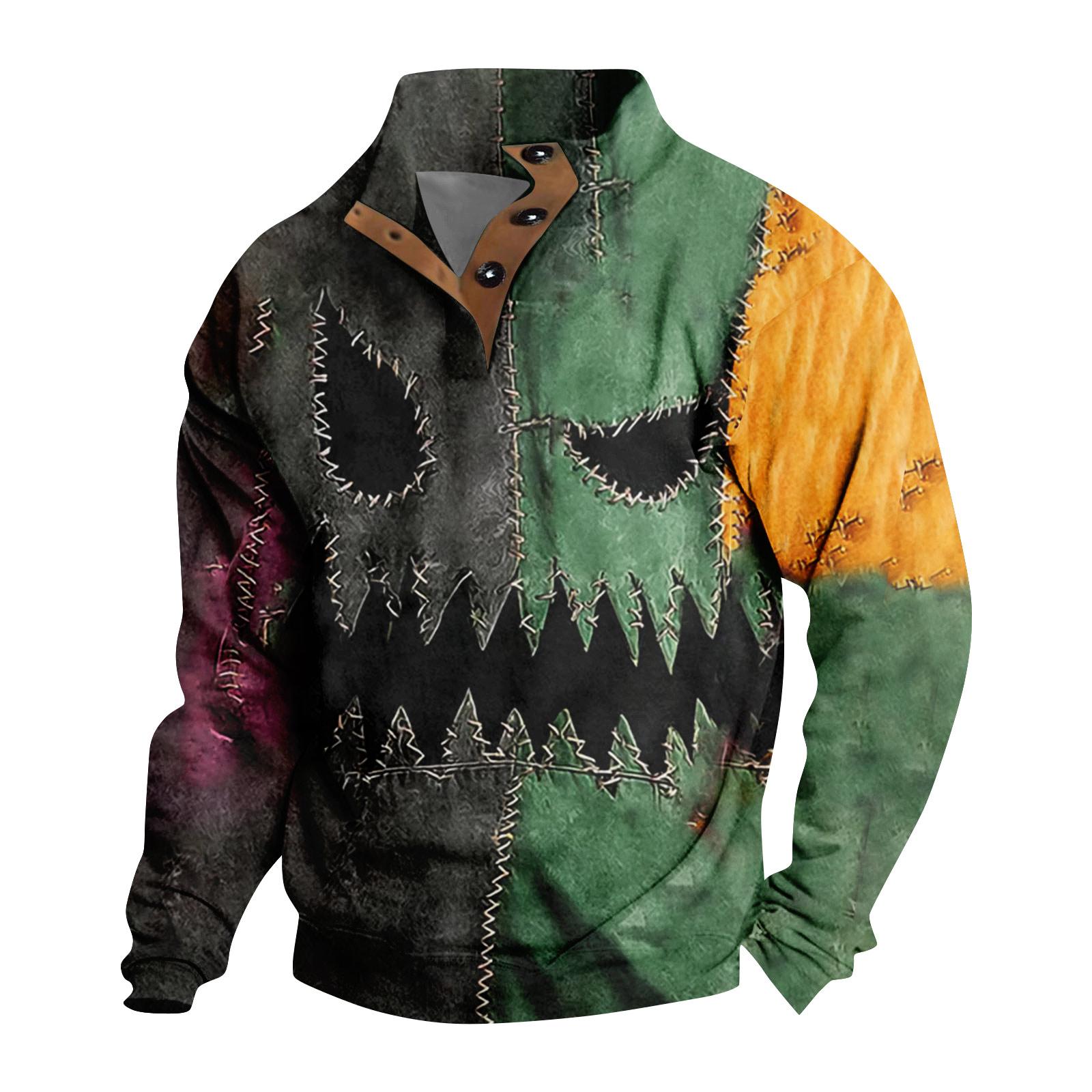 

Мужская повседневная модная рождественская принтованная толстовка без капюшона, широкая мужская свободная толстовка с капюшоном и воротником-стойкой L хаки