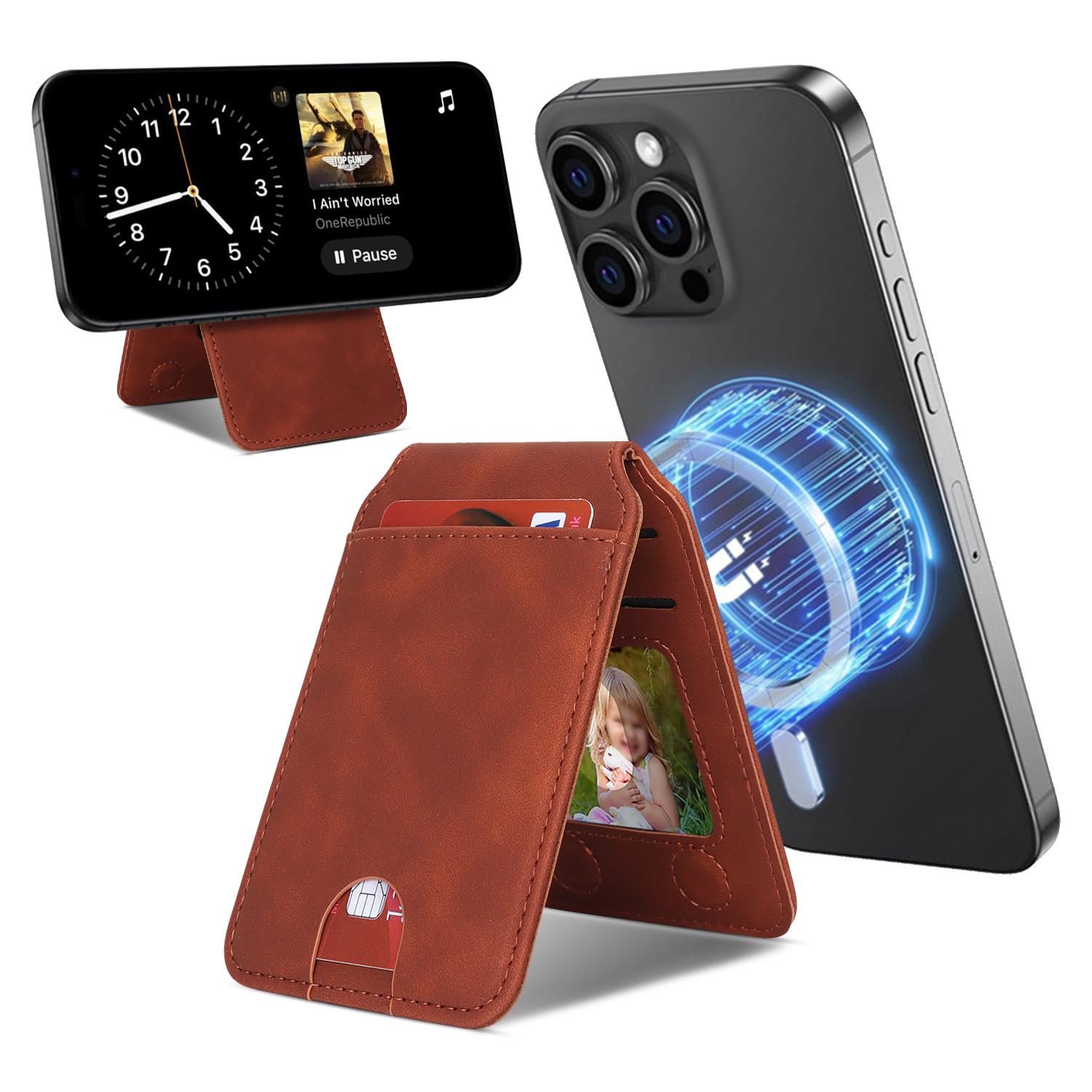 Magnetic Cellphone Back Card Bag 5 Card Slots PU Leather Phone Kickstand I