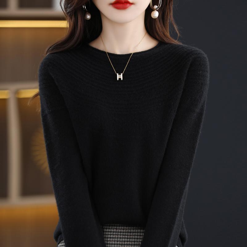 Γυναικείο πουλόβερ με στρογγυλή λαιμόκοψη, κασμίρι Qinghe, 30% κασμίρι 70% μαλλί, χειμερινό πλεκτό πουλόβερ φθινοπωρινό πουλόβερ κασμίρ πουλόβερ