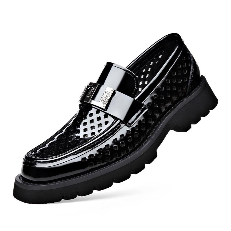 Men's Extra Large Leather Slip-On Business Casual Shoes with Thick Sole and Fashion Buckle