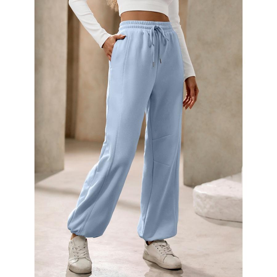 Autumn Winter Pocket Trousers Women's Sports Pants Casual Elastic Waist Solid Long Pants & Capris
