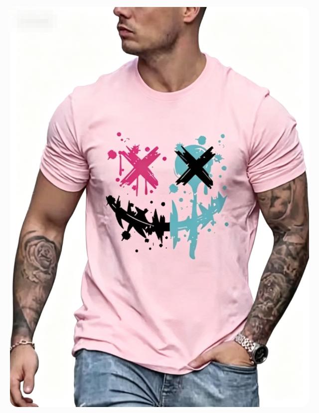 Summer Unisexs Cotton Casual Loose Size Graphic Line Print Round Neck Short Sleeve Tshirt Top Moisture Wicking Breathable Tshirt
