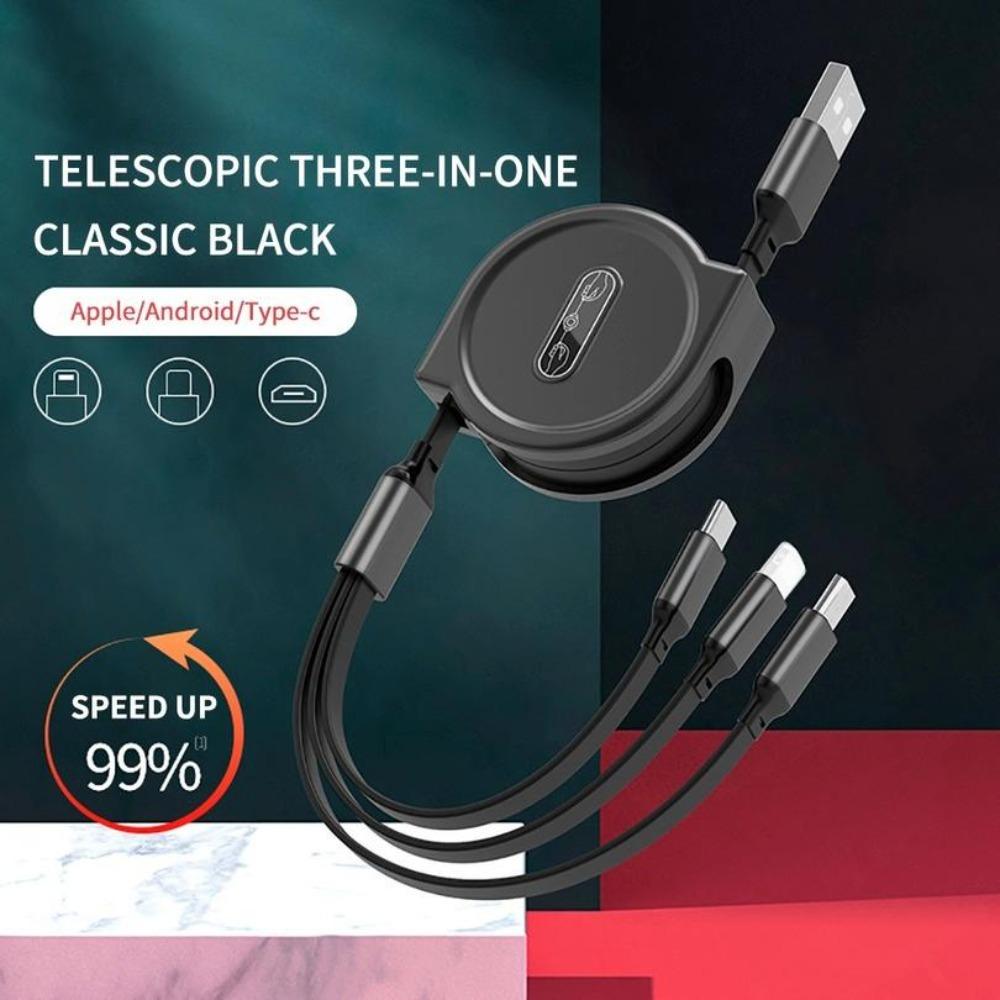 3 In 1 Charging Cable Retractable USB Charge 2.4A Fast Charging For XiaoMi HuaWei Samsung Portable Charging Cable Micro Type-C
