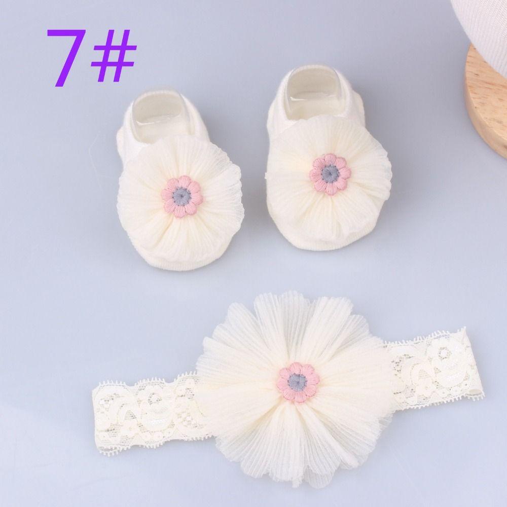 Baumwolle+Spitze Neugeborenen Haarband Perlen Schleifen Mädchen Haar Accessoires Kawaii Baby Stirnband Socken Set