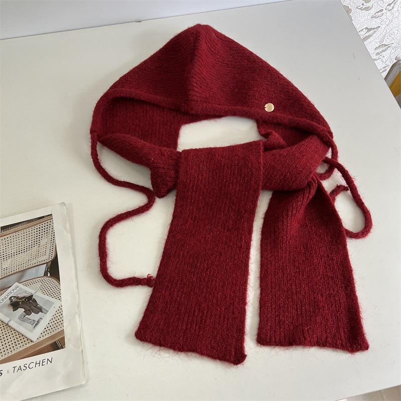 Écharpe couvre-cou intégrée polyvalente épaissie automne et hiver faux col chapeau femme protège-oreilles bonnet tricoté col à capuche chapeau en laine