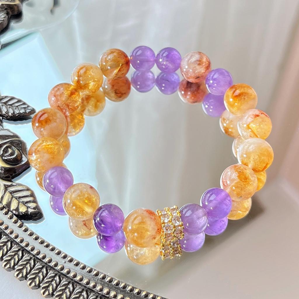 10Mm Natural Honey Milk Cover Citrine Amethyst Design Bracelet Bracelet