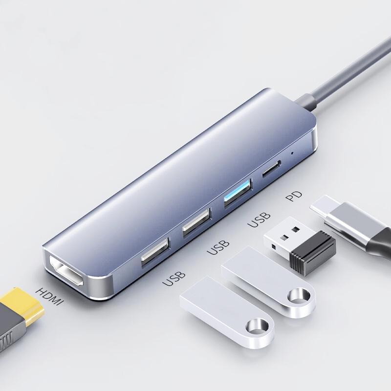 USB3.0 Type-C 4K 60Hz PD 60W Metal 5-in-1 Hub with Charging Ports for Mobile Phones-in Stock