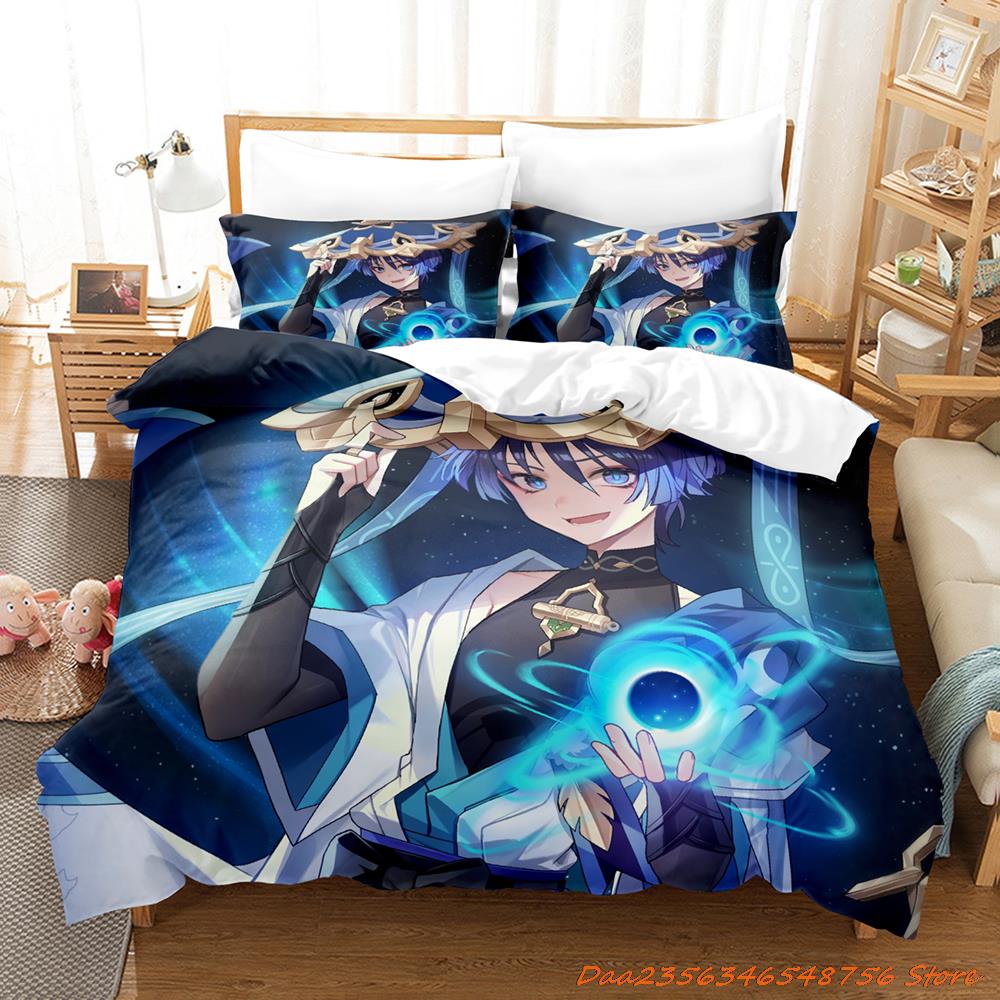 Comforter Game Genshin Impact Scaramouche Bedding Set Cartoon Anime Three-Piece Set Adult Kid Bedroom s 3D Kawaii