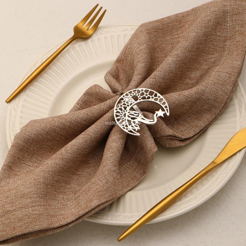 Eid Mubarak Paper Napkin Rings Gold Silver Western Restaurant Wedding Muslim Islamic Ramadan Kareem Party Decorations Supplies