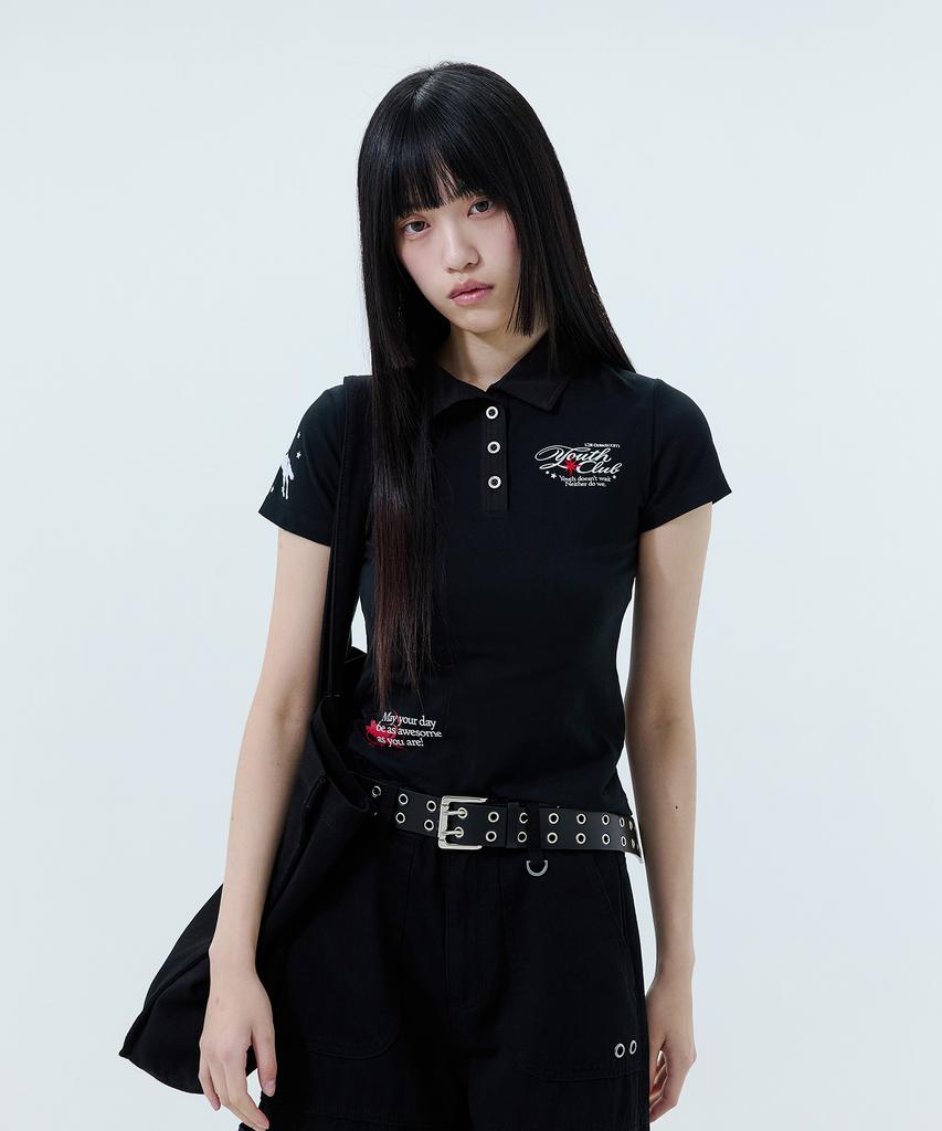 ODDSTUDIO Kitsch Graphic Collared T-Shirt - Black