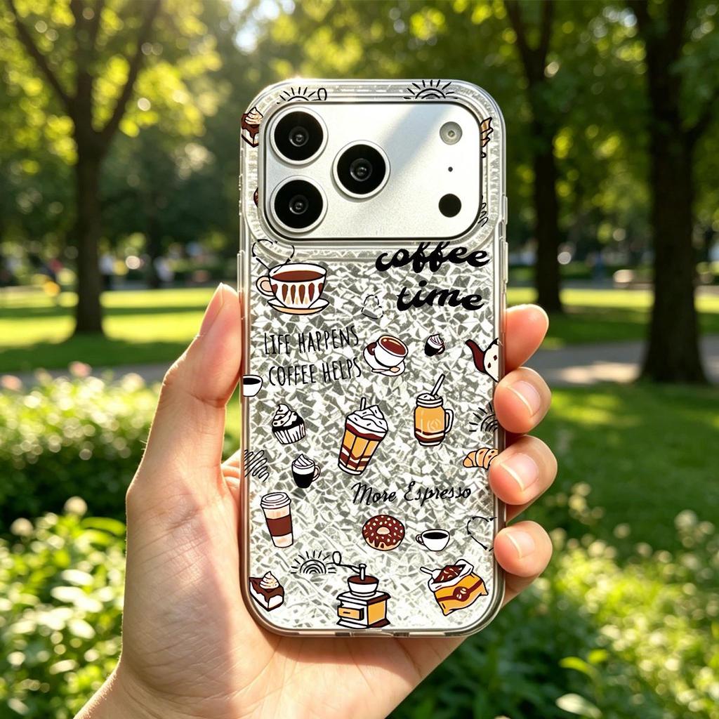 Acrylic Back TPU Bumper for iphone 14 11 16 Plus 18 Pro Max Air XS Max 17 Pro 12 13 XR 15 Coffee and Desserts hone Case Shockproof Cover