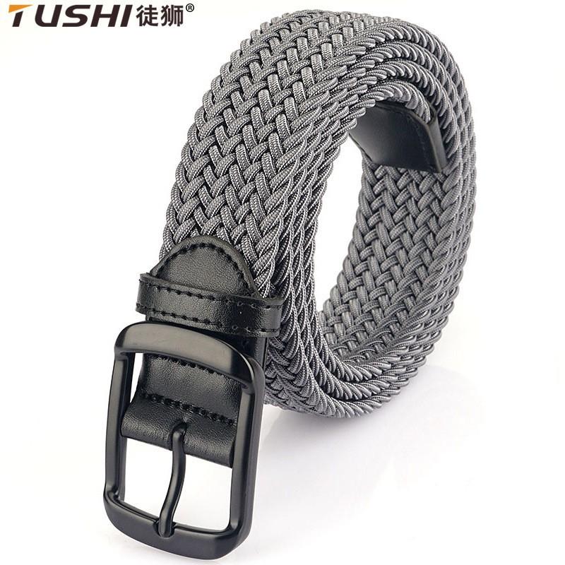 Pin Buckle Men's Knitted Waist Belt Wide Canvas Non-porous Middle-aged Silk Elastic Trousers
