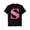 Black Tee Featuring a Prominent Letter S And a Pink Lipstick Kiss Design - a Casual Short-Slee