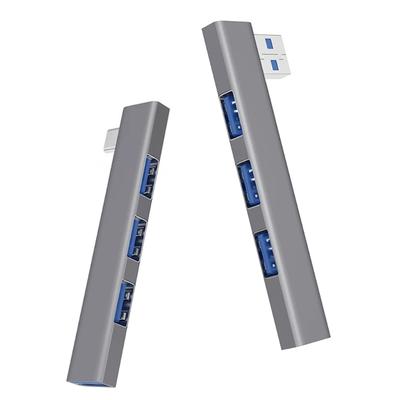 Aluminum Alloy Right Angle USB Hubs 4 Port USB3.0 Type C and USB2.0 Port Spaces Saving Desktop Organization Plugs and Play